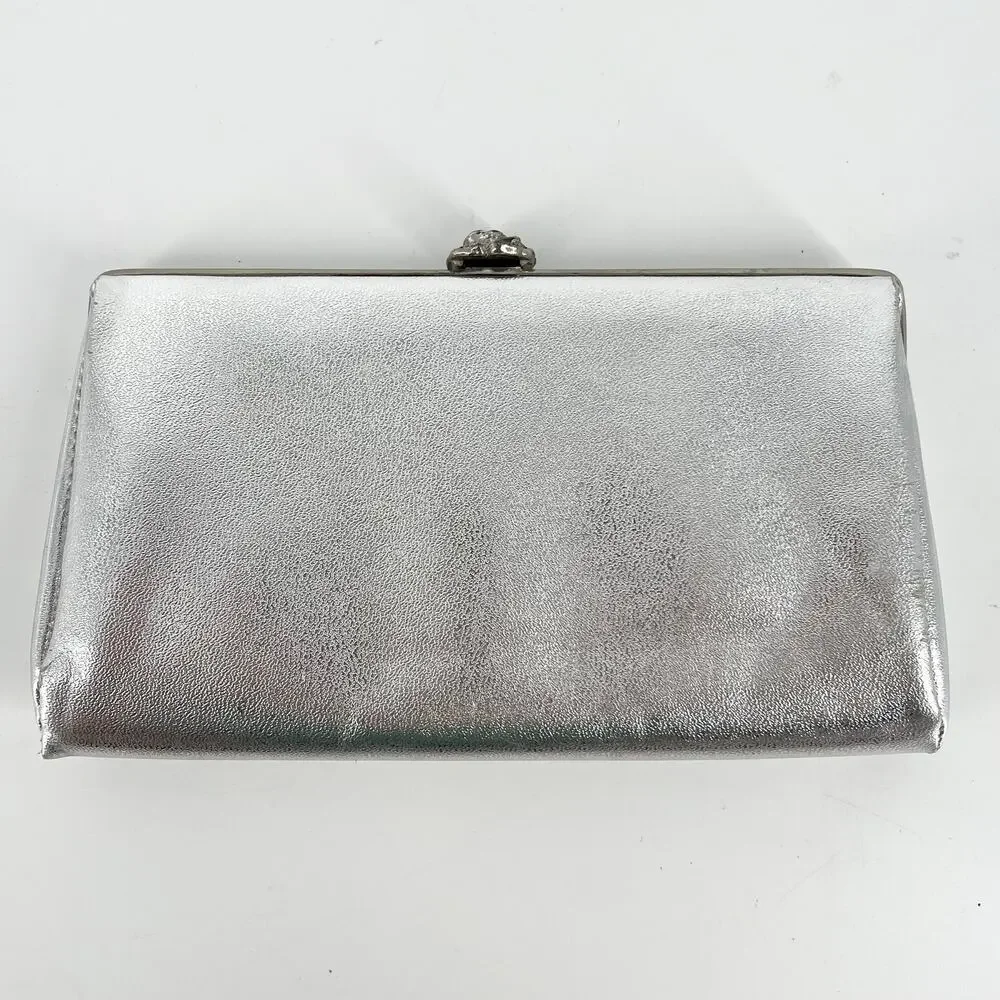 vintage silver metallic clutch evening bag